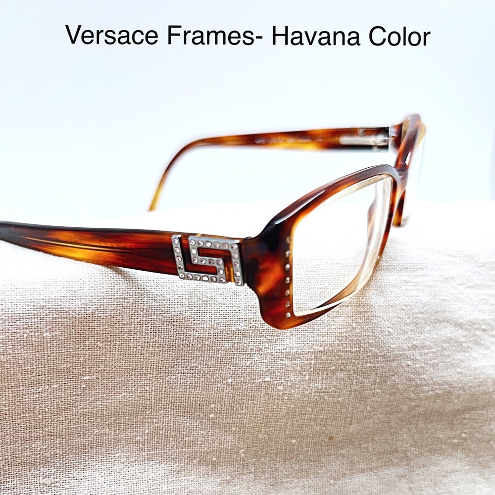 COPY - Versace Eyeglass Frames W/Crystal Logo At Temples, Tortoise, 130mm, Hard…